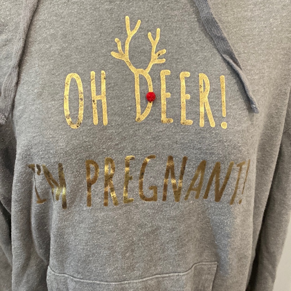 Motherhood Maternity hoodie. XL Gray w gold lettering.